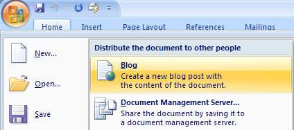 Office 2007 blog interface